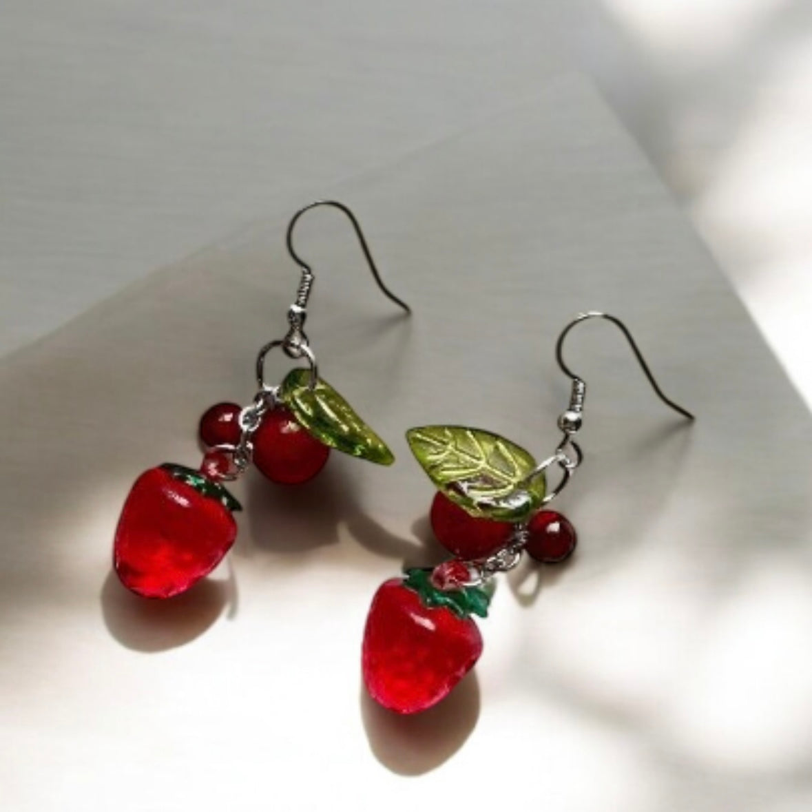 3D red cherry or lemon dangle earrings | fruits dangle earrings | minimalist statement | cute y2k kawaii earrings | burgundy red cherry petals