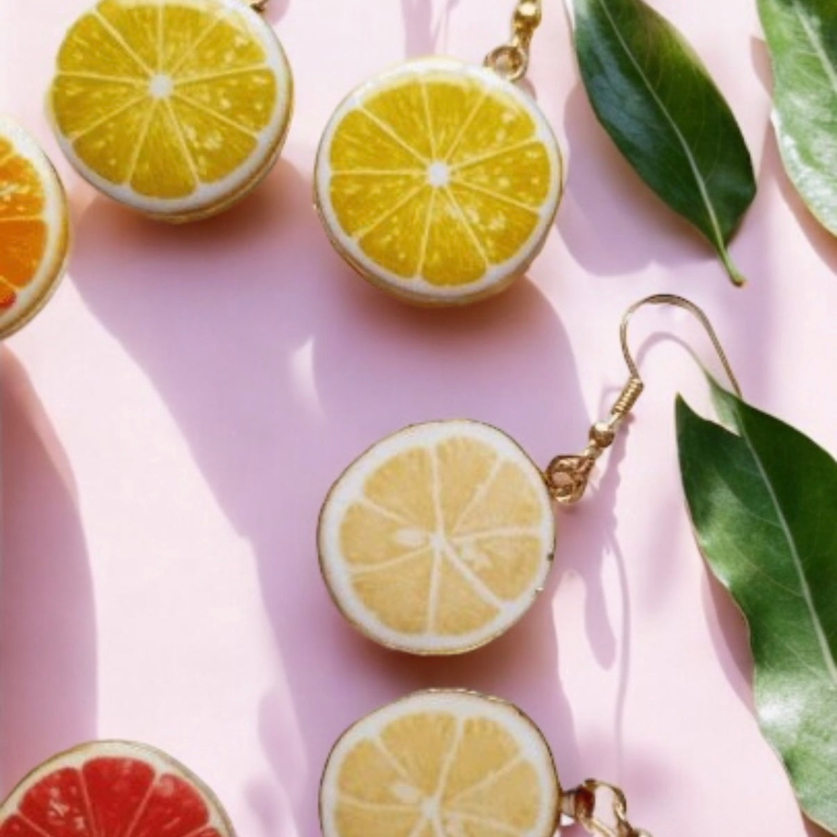 Citrus fruit earrings | fruit lover earrings | food earrings | cute kawaii earrings | fun art earrings | gold lemon grapefruit oranges