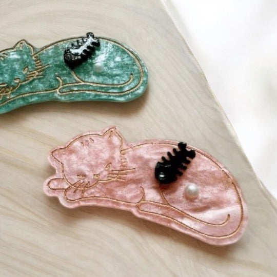 2 pack Sleepy cat acetate hair clips | Colourful barrette clips| korean hair accessories| animal hair clip | gift for cat lover