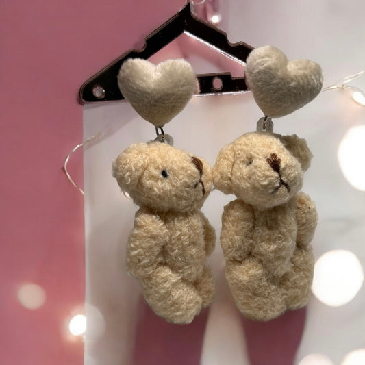 Teddy bear earrings | 3D soft toy earrings | kawaii style earrings