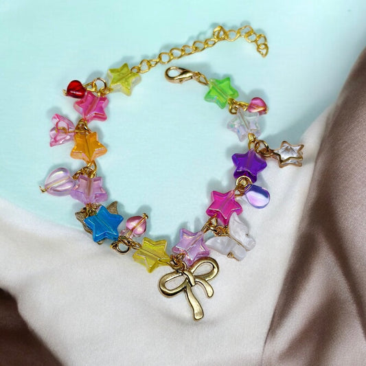 Celestial Beaded bracelet with rainbow stars | colourful glitter bracelet | y2k 90s style