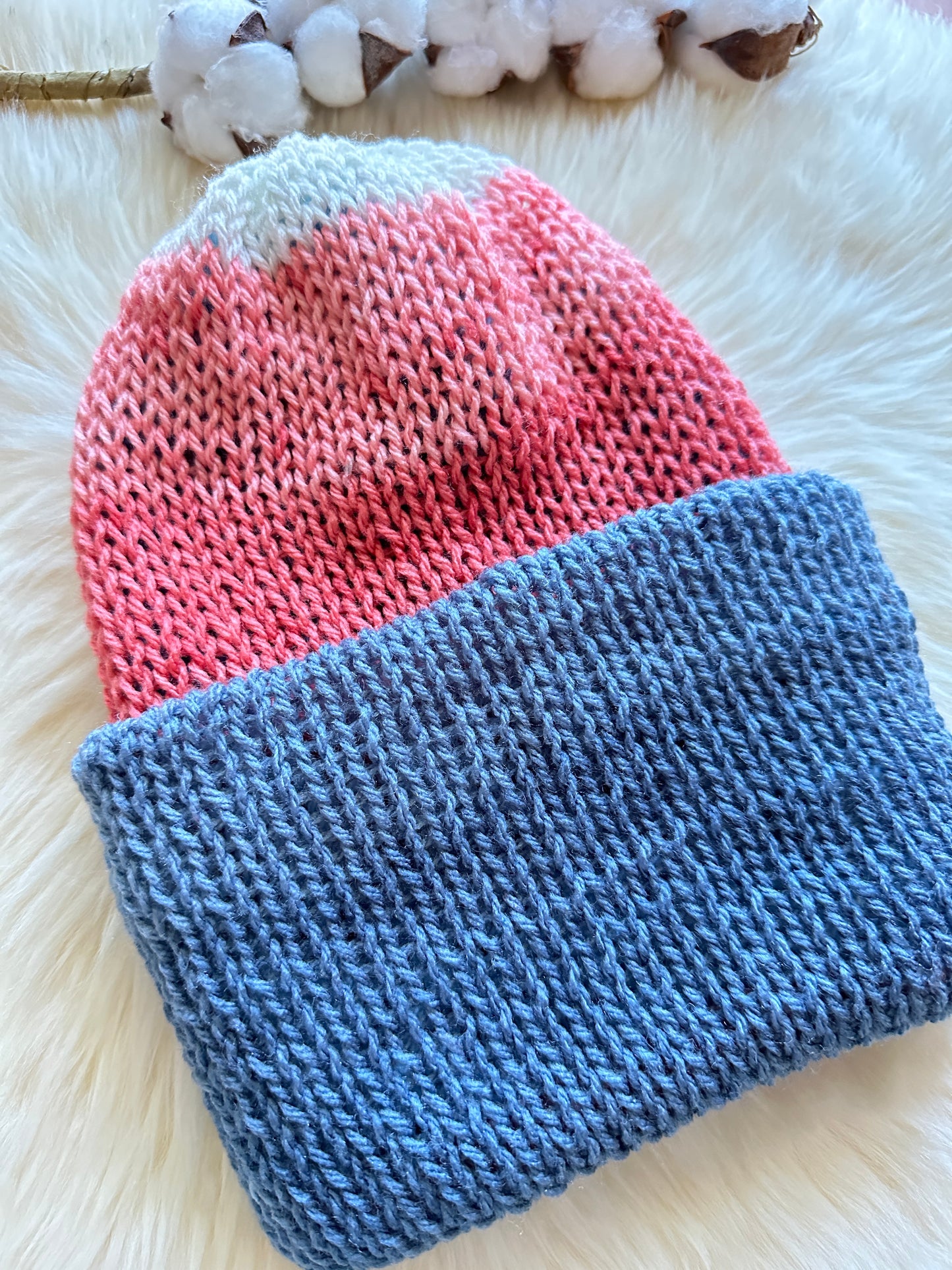 Knitted beanie in blue pink mix | Winter knitted double layered hat | autumn style | cozy winter hat| men or women - TuttyKnitty