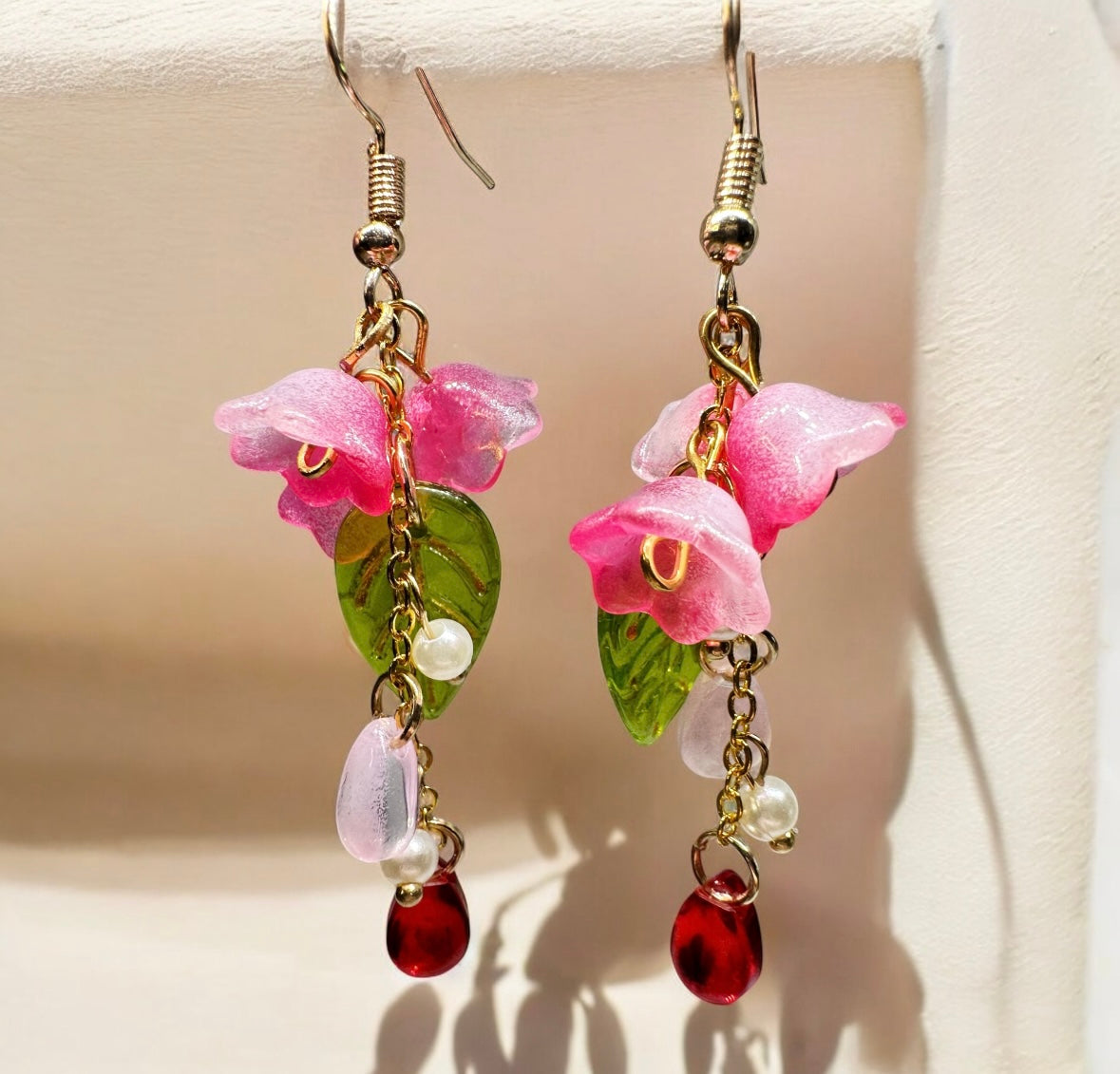 Pink Lily of the valley flower earrings