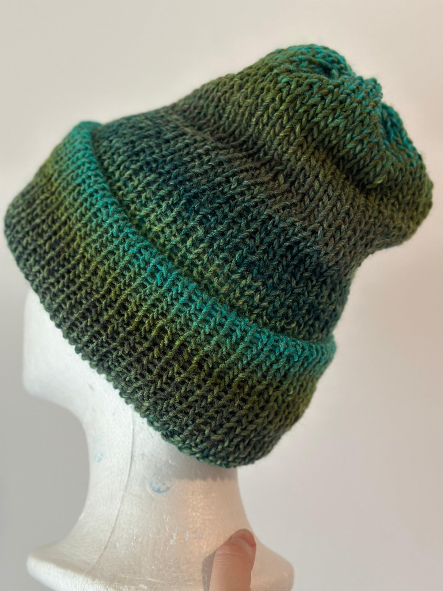 Knitted beanie in ombre green | Winter knitted double layered hat | autumn style | cozy winter hat| men or women