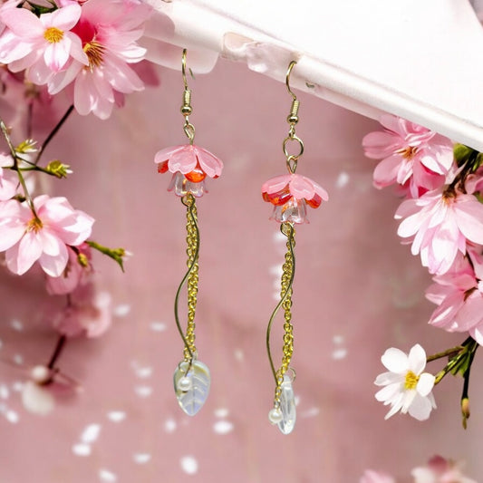 Sakura pink Jellyfish earrings | sea earrings | colourful flower iridescent dangle oversize earrings | halgoram fun y2k earrings