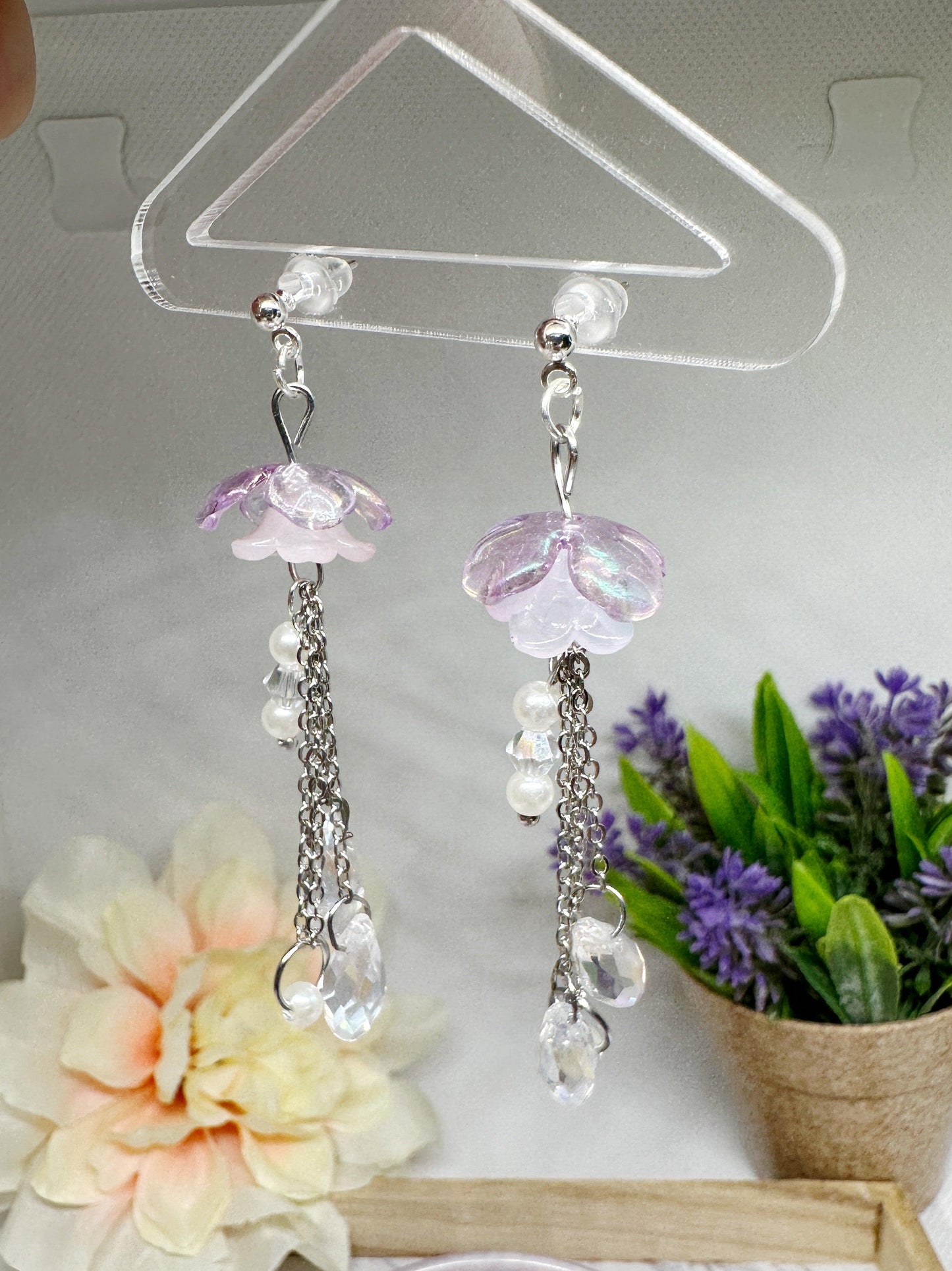 Mini lilac Jellyfish earrings | sea earrings | colourful flower iridescent dangle oversize earrings | halgoram fun y2k earrings