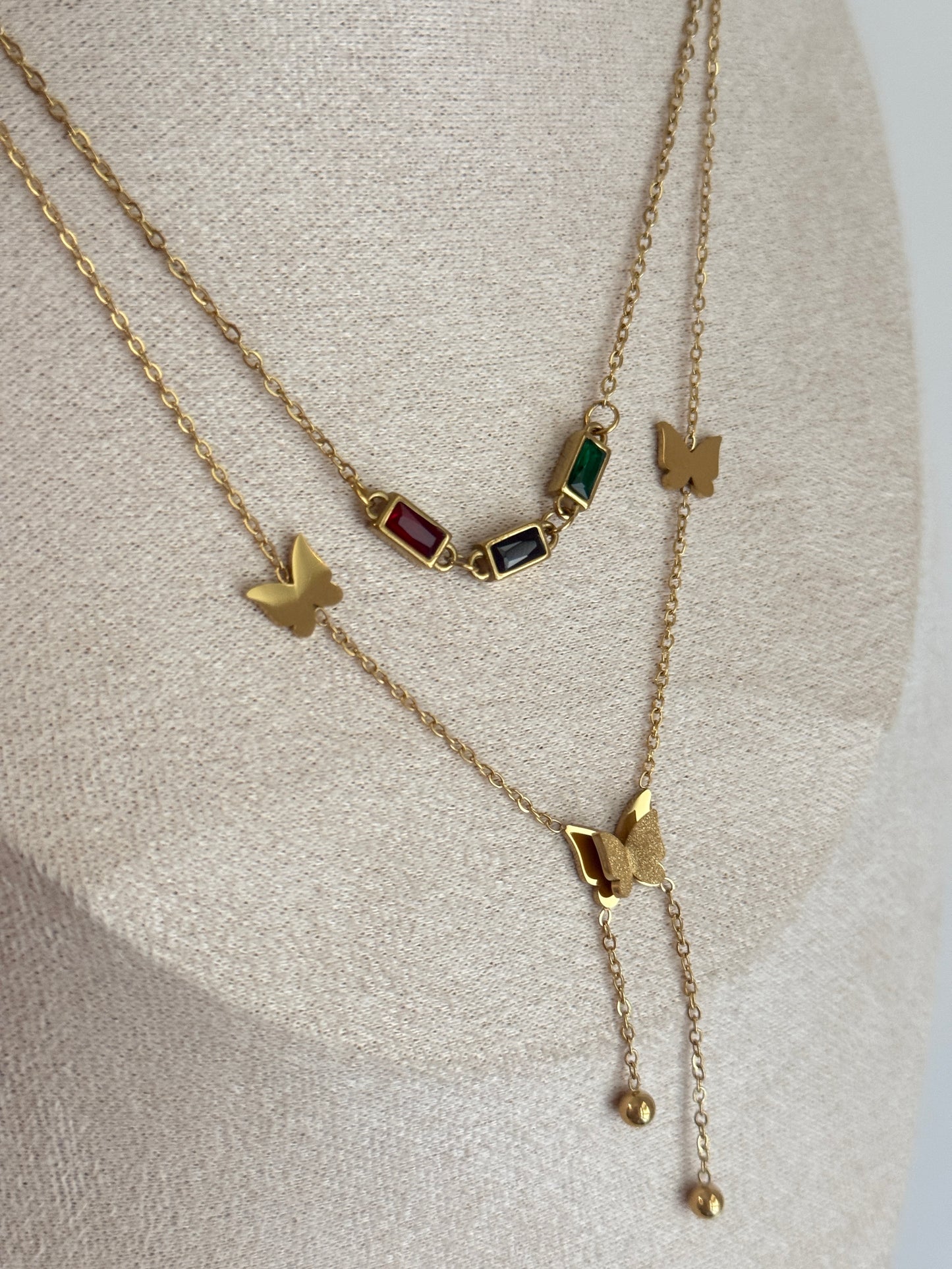 Multi-coloured butterfly necklace - TuttyKnitty