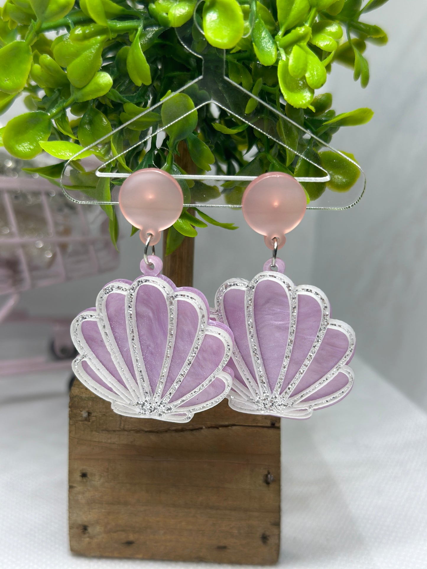 Seashell earrings | pastel pink shell acetate earrings