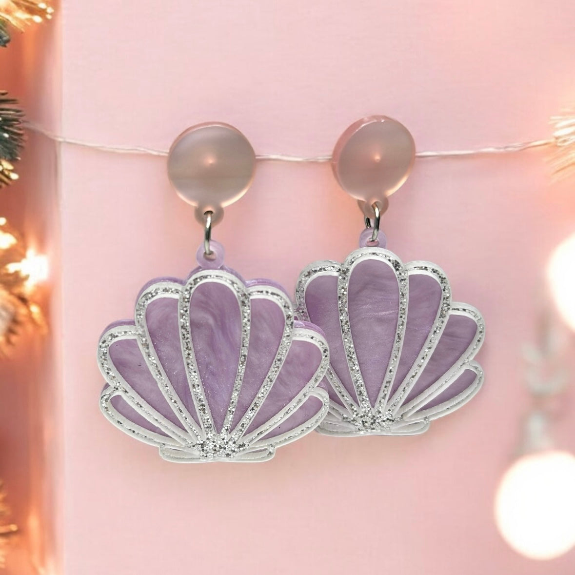 Seashell earrings | pastel pink shell acetate earrings