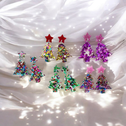 Christmas tree earrings | glitter star lightweight acrylic earrings