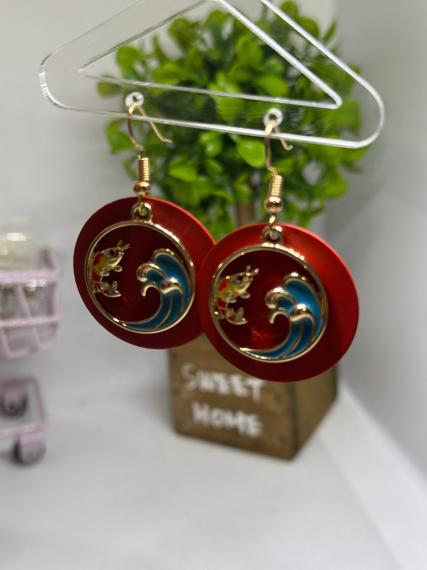 Red Colourful japanese koi fish dangle earrings