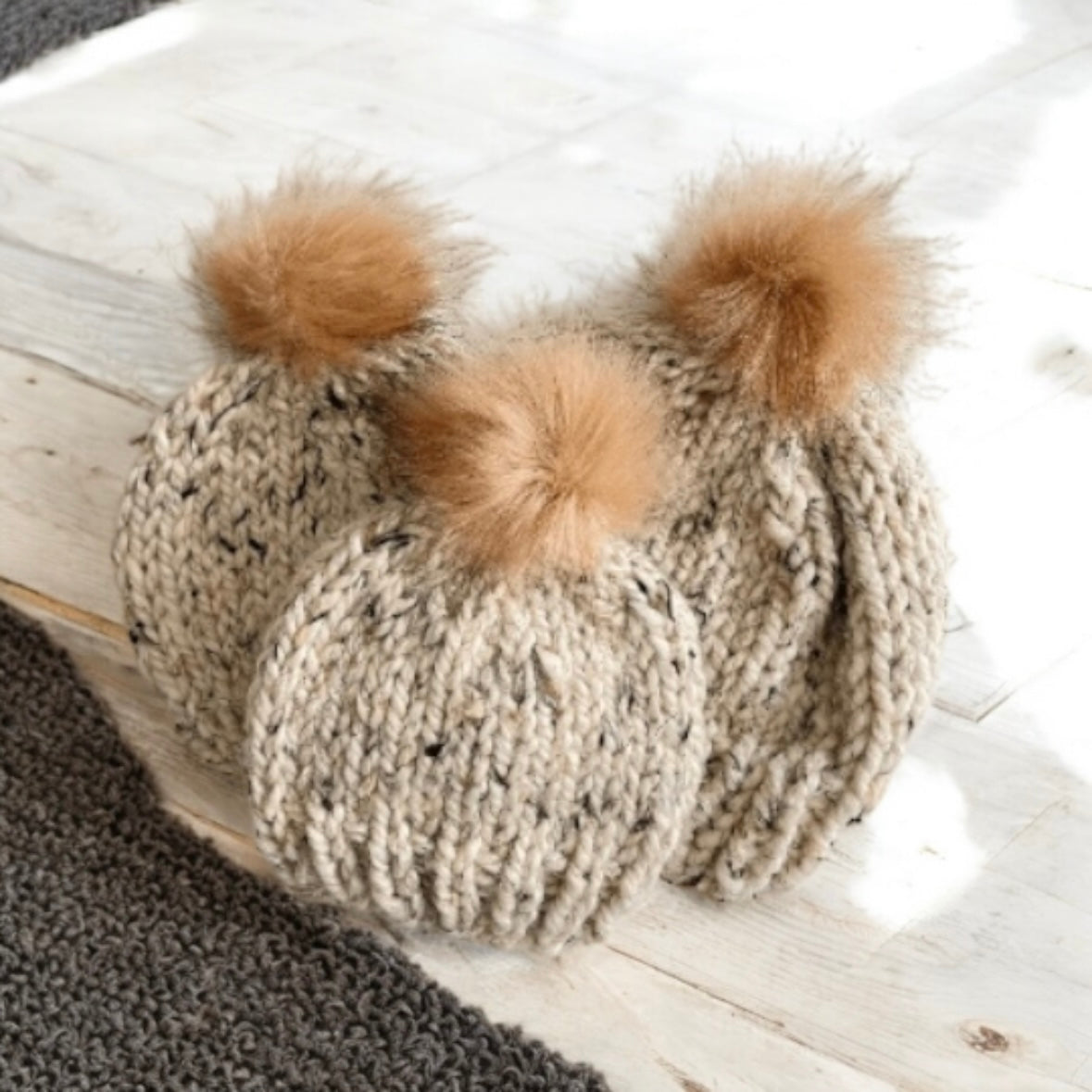 Hand knit fur Pom Pom Baby Beanie in Oatmeal | Newborn / Toddler Winter hat | Chunky Beanie |Baby shower gift |photo prop baby gift