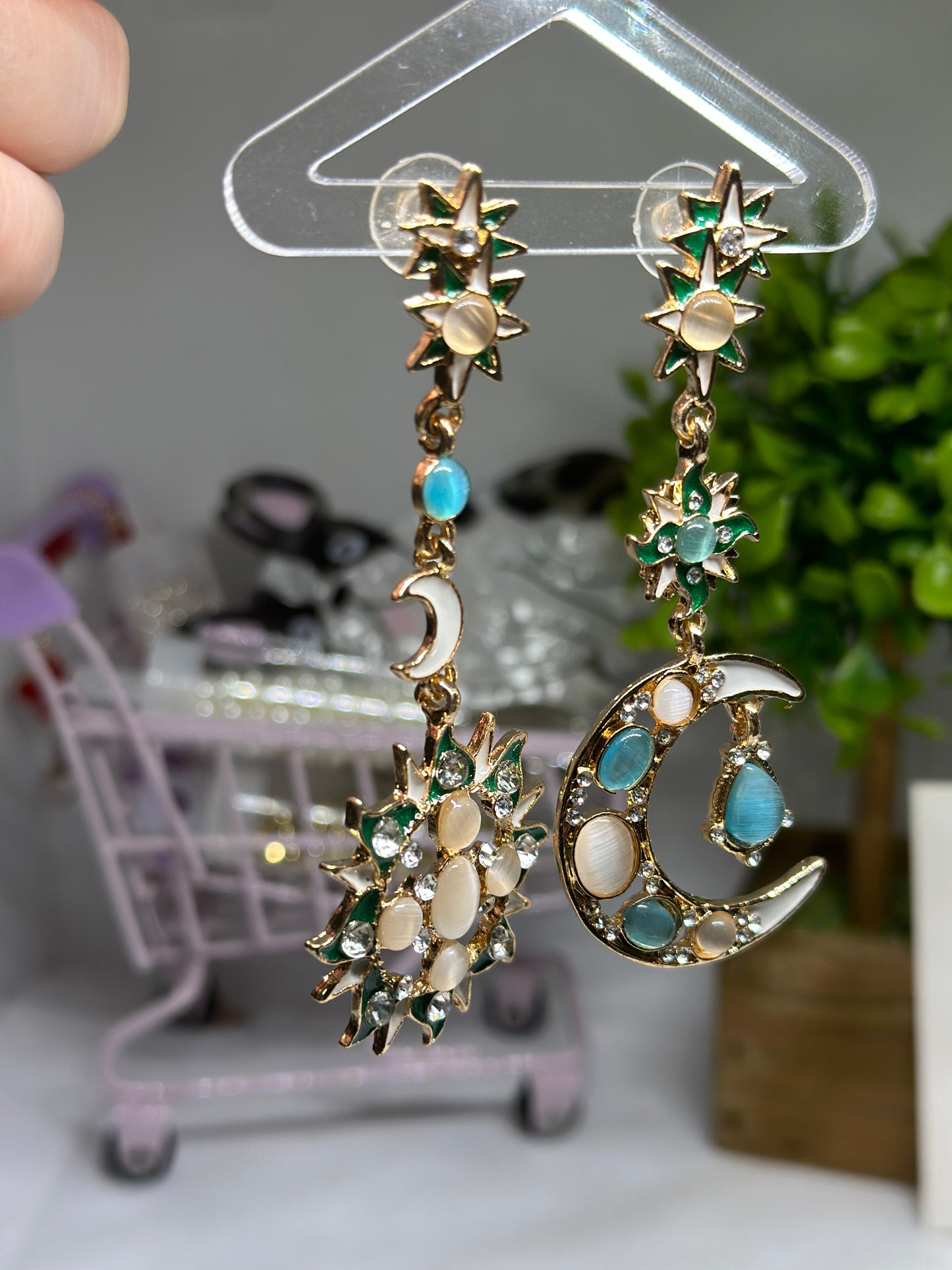 Moon and sun glitter shinny stones celestial earrings | planet party earrings