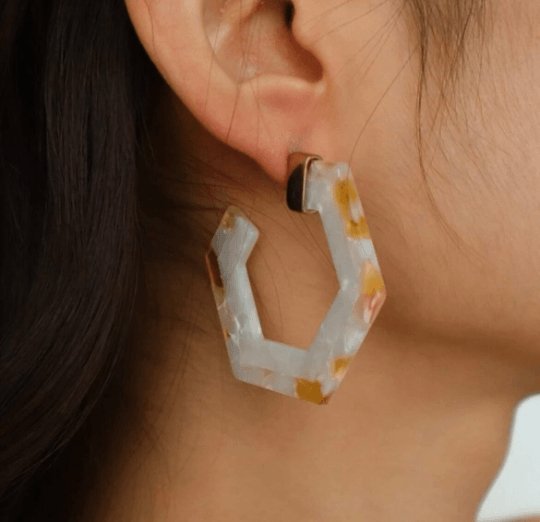 50mm White pink yellow mix Acetate Hoop earrings | Resin tortoise shell earrings | open hoop acrylic art earrings | retro fun pop colourful - TuttyKnitty