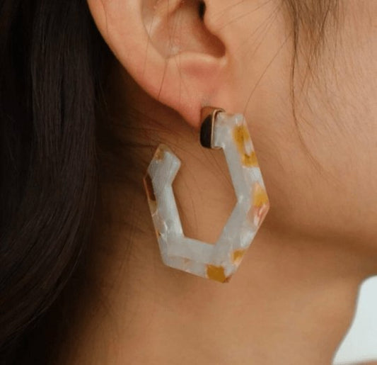 50mm White pink yellow mix Acetate Hoop earrings | Resin tortoise shell earrings | open hoop acrylic art earrings | retro fun pop colourful - TuttyKnitty