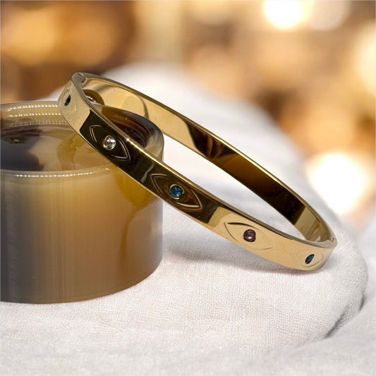 Gold bangles with evil eyes pattern | rhinestones embossed | shinny bangle