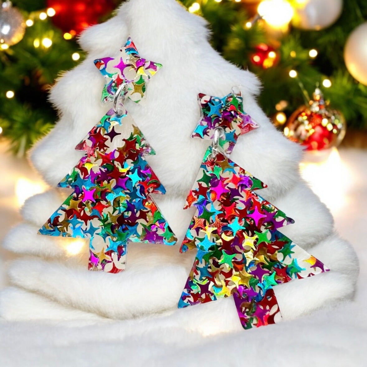 Christmas tree earrings | glitter star lightweight acrylic earrings