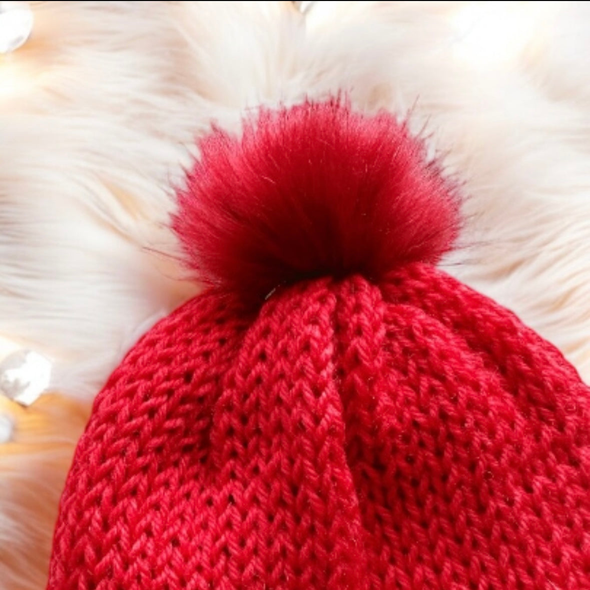 Handmade Double layered Knit beanie with faux fur pompom | Fur Pom Pom hat | Winter Knit Hat | Australian wool hot red hat