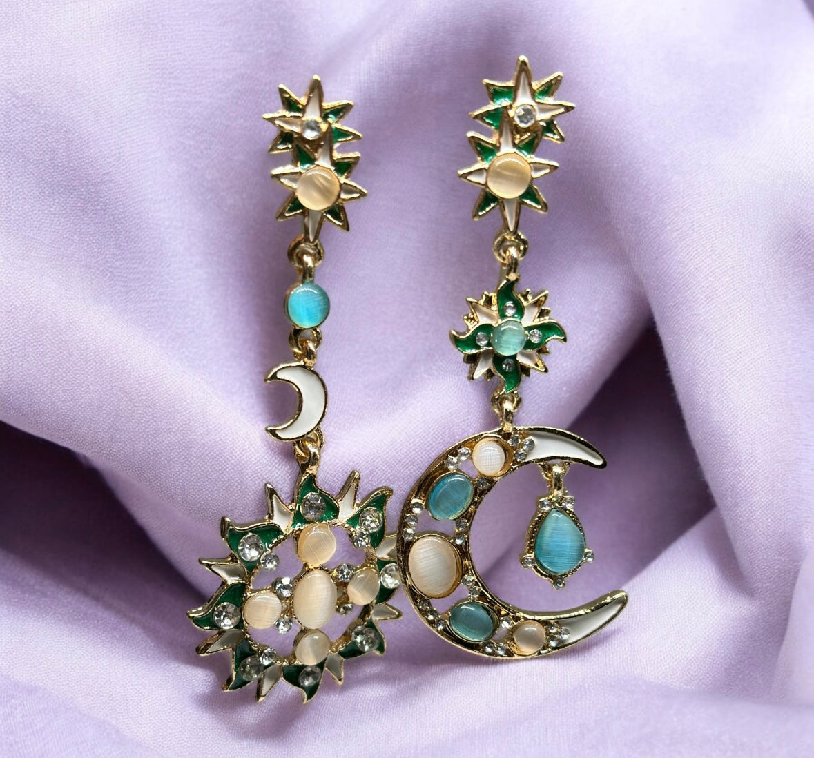 Moon and sun glitter shinny stones celestial earrings | planet party earrings