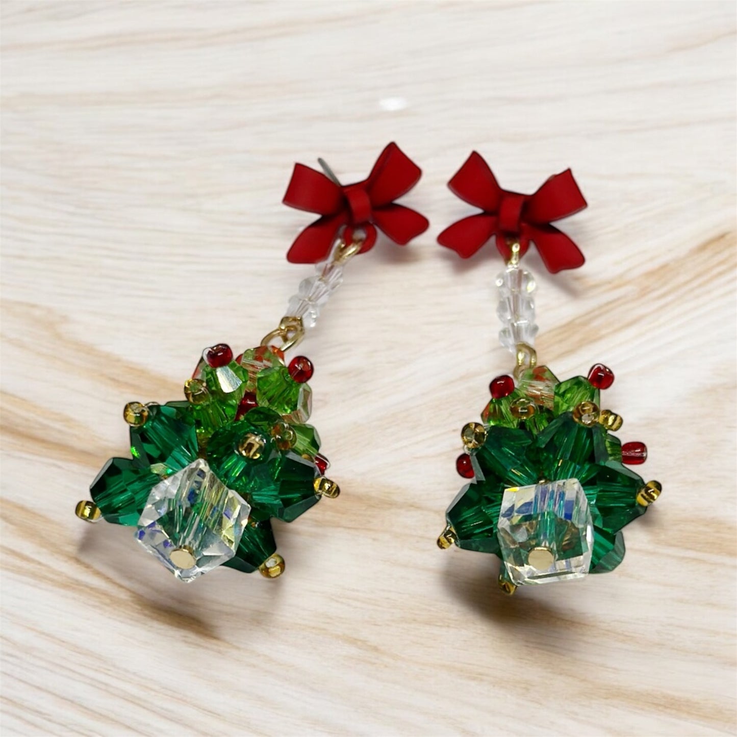 Beaded christmas treeearrings | christmas party earrings