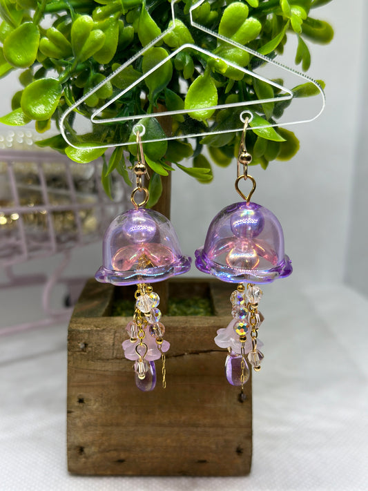 Purple Jellyfish earrings | colourful clear iridescent dangle earrings | halgoram fun y2k earrings