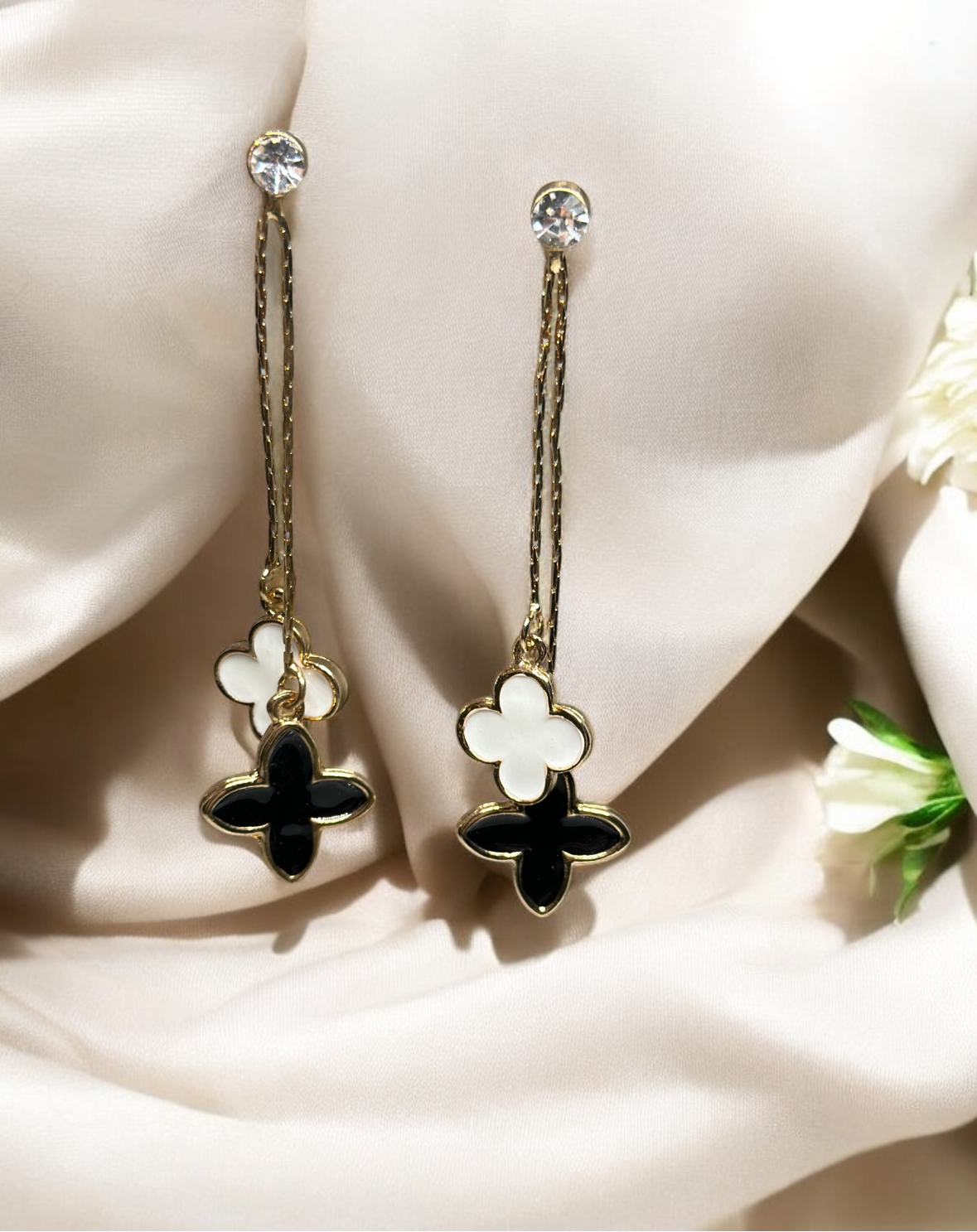 Golden clover earrings | long dangle elegant earrings