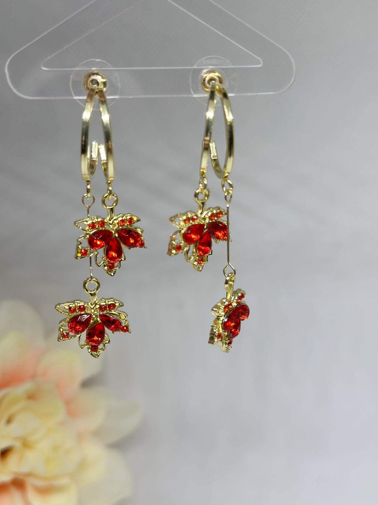 Maple leaf earrings | plant earrings | autumn colourful iridescent dangle oversize earrings | halgoram fun y2k earrings