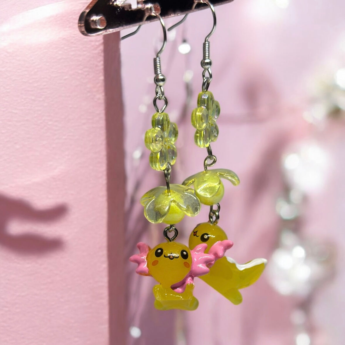 Yellow Axolotl earrings | 3d dangle earrings | sea creature earrings