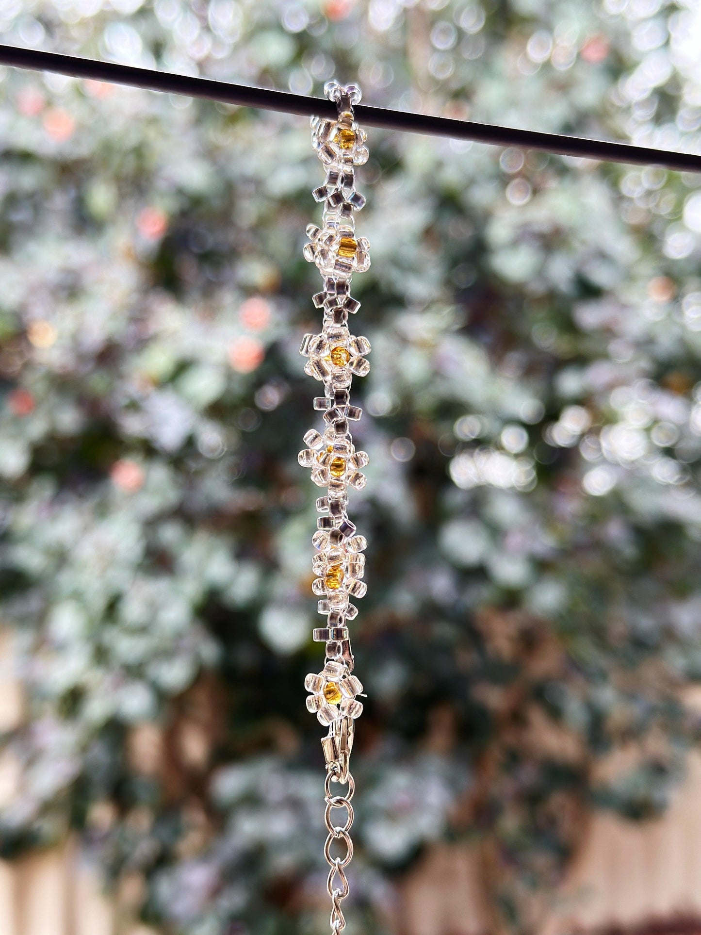 Silver & Gold Beaded bracelet with daisy pattern | silver colour chain | shinny decor bracelet |