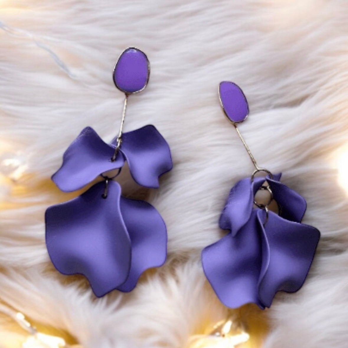 Royal purple flower earrings | dangle petals baroque earrings | unique golden bar geometric floral earrings | bridal party wedding earrings