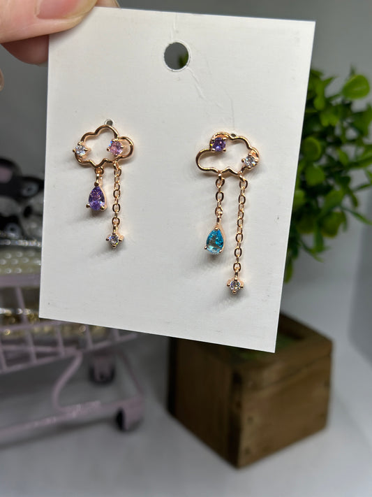 Celestial statement earrings | cloud and storm rain earrings | Galaxy mini stud earrings | silver or rose gold earrings