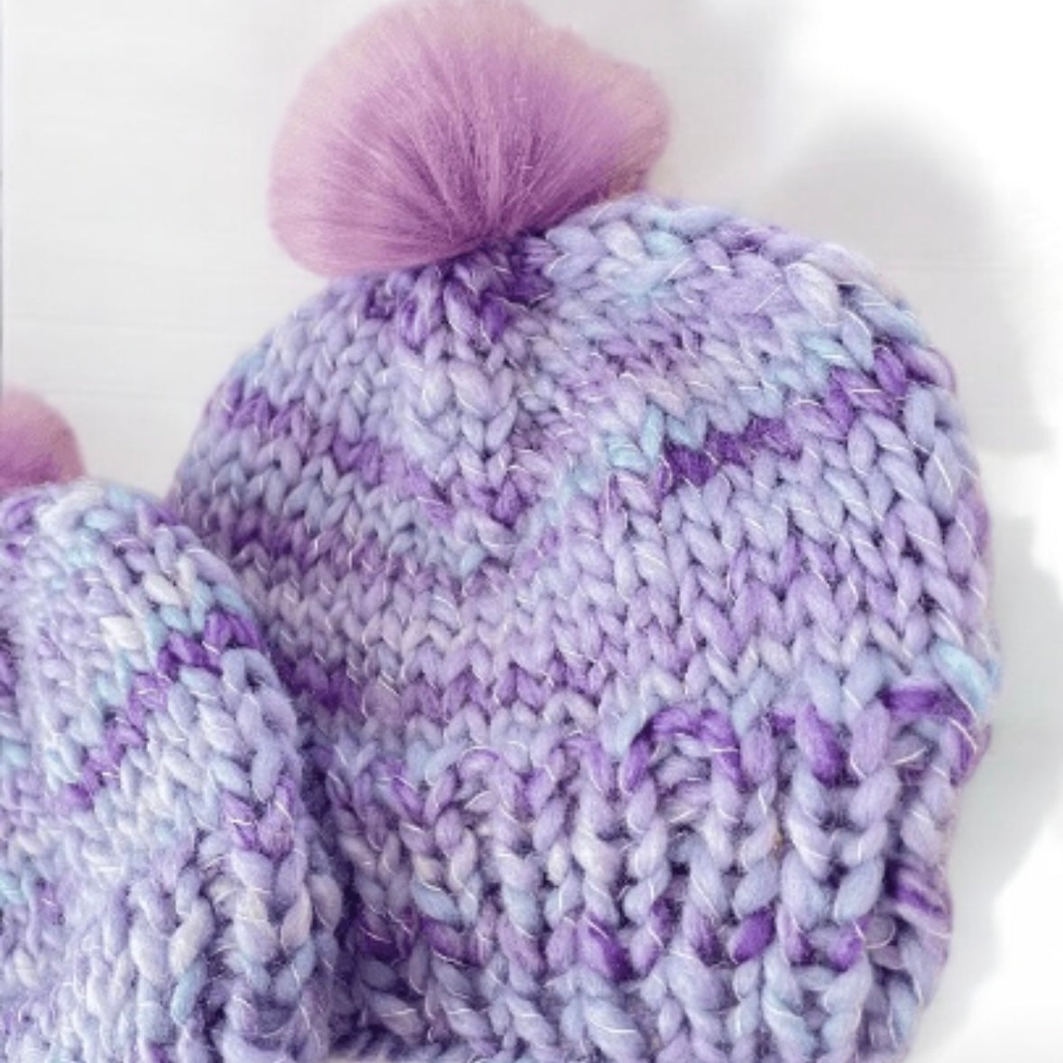 Limited Hand knit baby beanie | Baby Chunky Double Pom Pom Beanie in Purple Mix | Newborn Baby Toddler hat | Fur Pom Pom Hat | Knit beanie