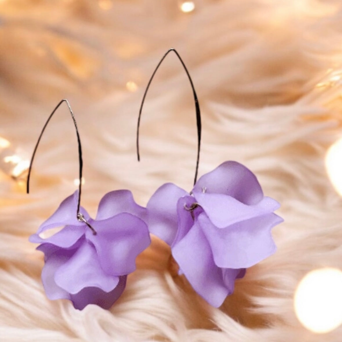 Purple lilac petal flowers earrings dangly earrings | petals drop earrings | wire dangle statement earrings | spring floral earrings