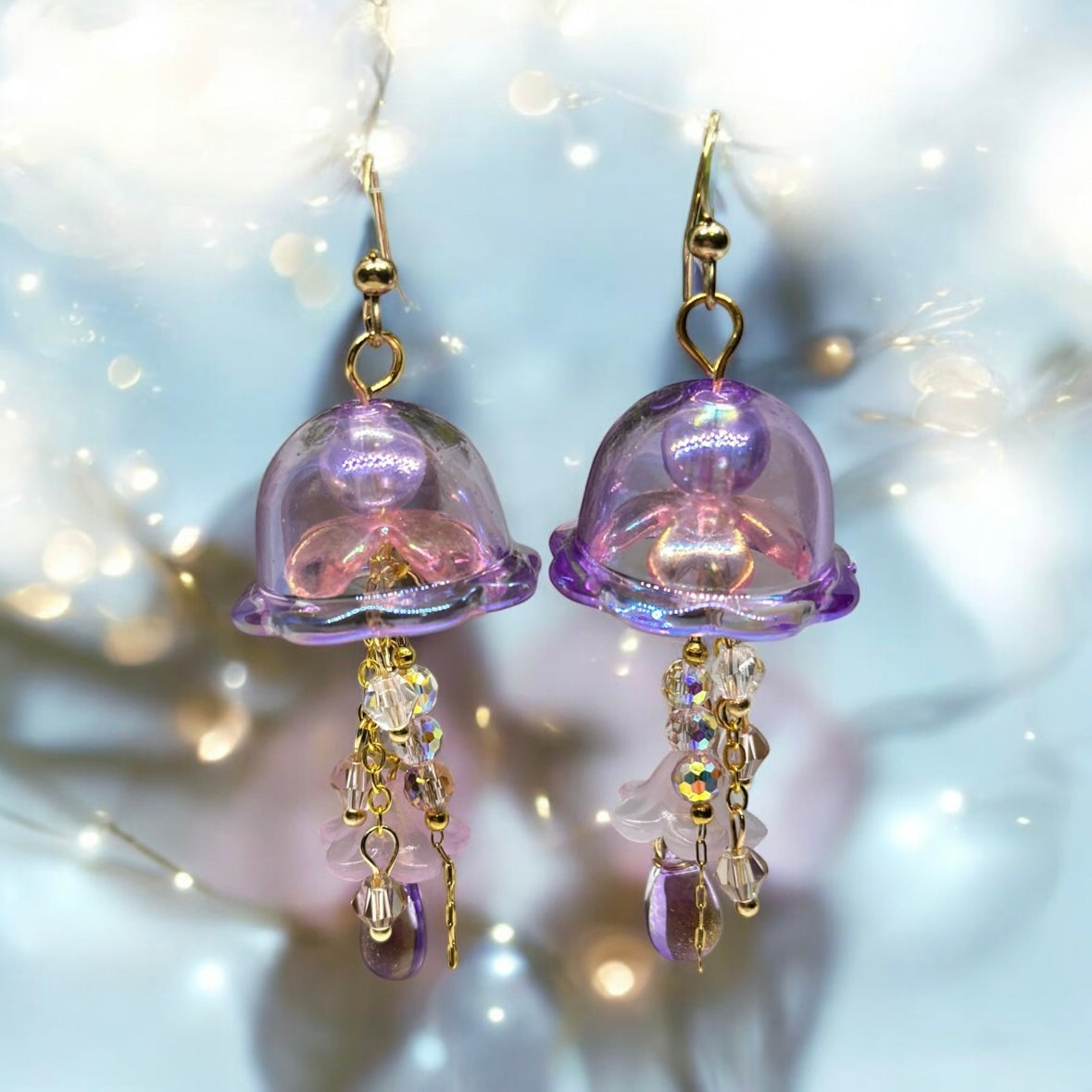 Purple Jellyfish earrings | colourful clear iridescent dangle earrings | halgoram fun y2k earrings