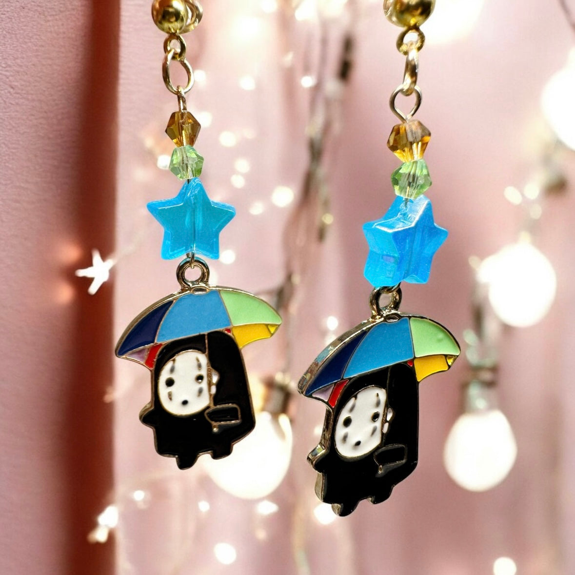 No face man earrings carry umbrella | japanese anime dangle earrings | oriental decor drop earrings| cute kawaii | howl’s earrings