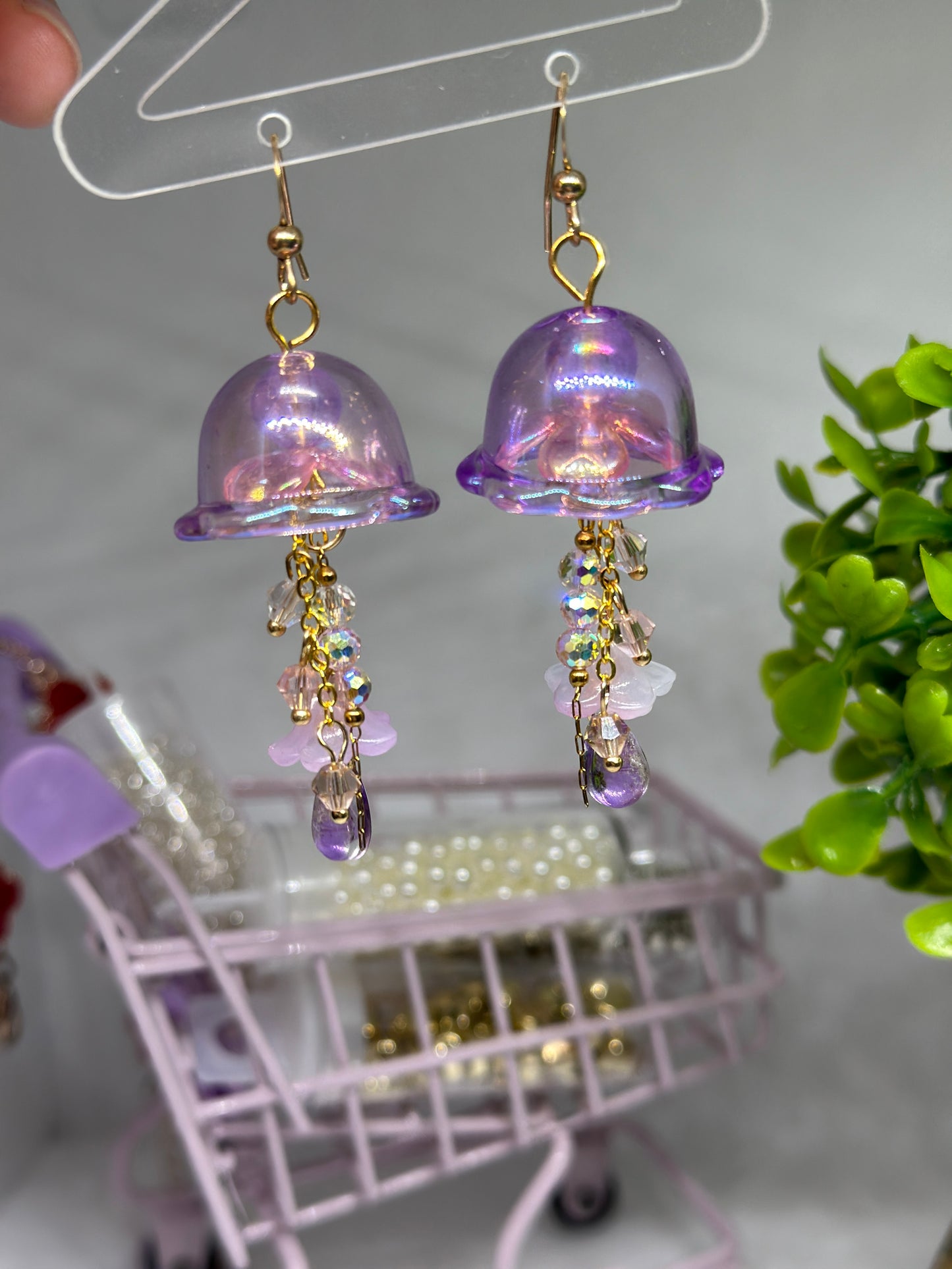 Purple Jellyfish earrings | colourful clear iridescent dangle earrings | halgoram fun y2k earrings