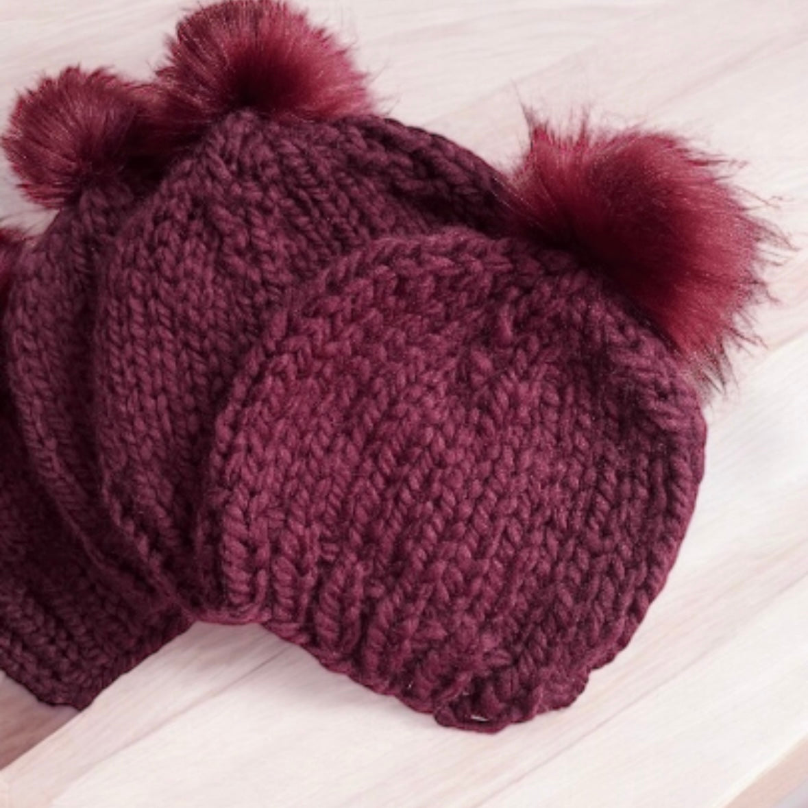 Hand knit fur Pom Pom baby Beanie in plum |Newborn baby Toddler Winter hat | Chunky Beanie |Baby shower gift |photo prop baby gift