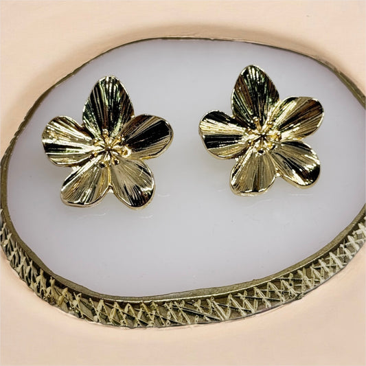 Floral -Blossom Flower Gold statement earrings | modern stud earrings | floral geometric earrings | Korean earrings