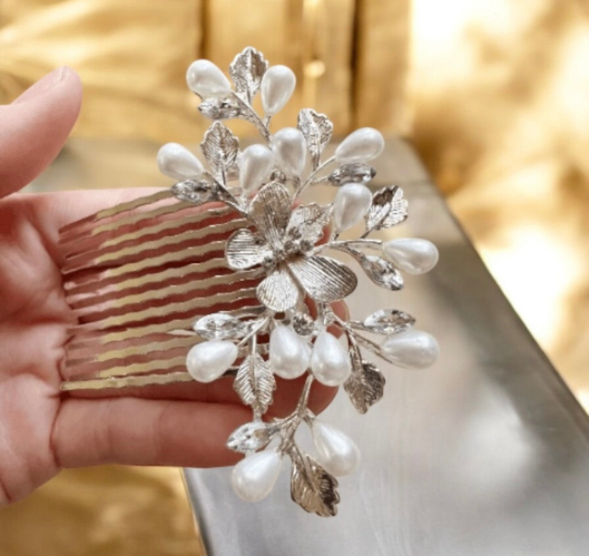 Gold hair comb with flowers butterfly and pearls | korean hair accessories | Bridal hair comb | diamante headpiece | wedding gift