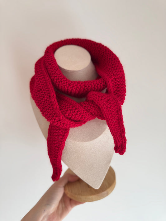 Sophie scarf in hot red | hand knit neckechief | winter wrap | small skinny scarf | handmade gift | tiktok viral scarf | wool yarn