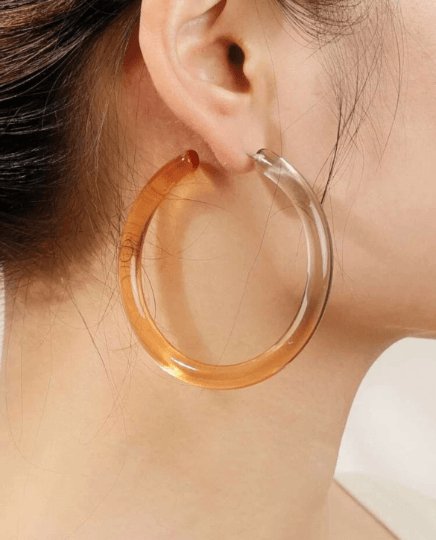 65mm clear ombre orange Hoop earrings | Resin lucite earrings | open hoop acrylic art earrings |retro fun pop colourful transperant earrings - TuttyKnitty