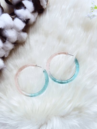 65mm clear ombre orange Hoop earrings | Resin lucite earrings | open hoop acrylic art earrings |retro fun pop colourful transperant earrings - TuttyKnitty