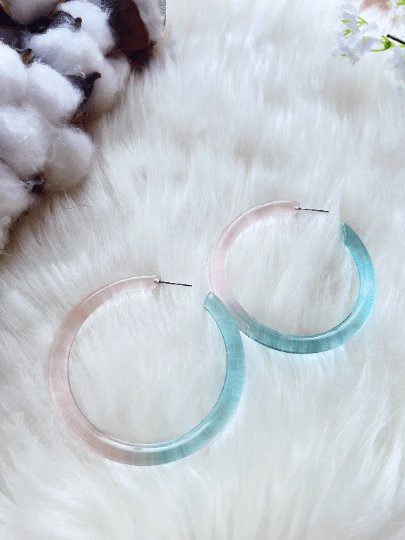 65mm clear ombre orange Hoop earrings | Resin lucite earrings | open hoop acrylic art earrings |retro fun pop colourful transperant earrings - TuttyKnitty