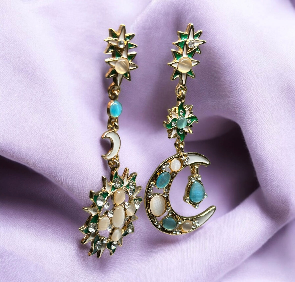 Moon and sun glitter shinny stones celestial earrings | planet party earrings