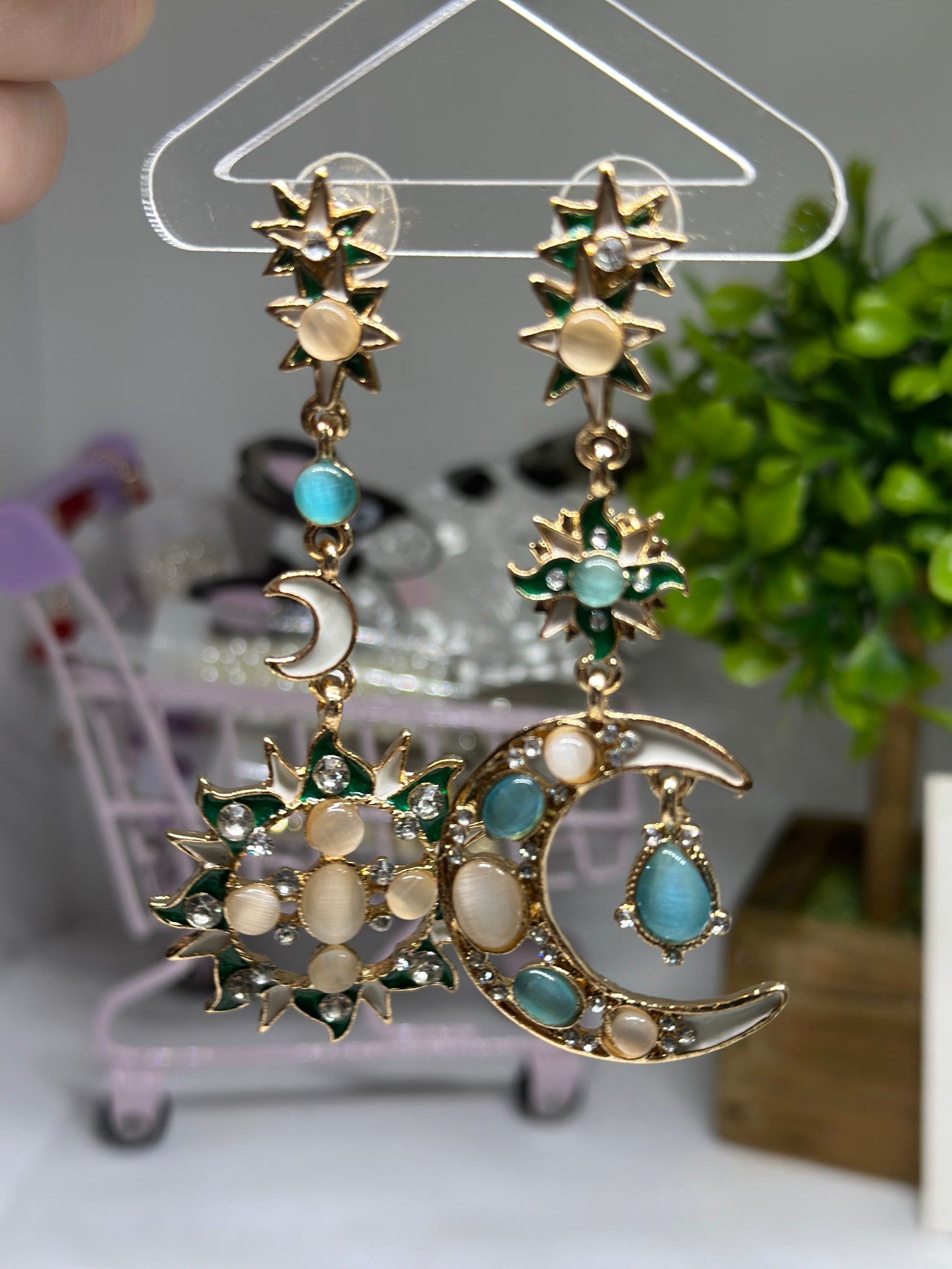 Moon and sun glitter shinny stones celestial earrings | planet party earrings