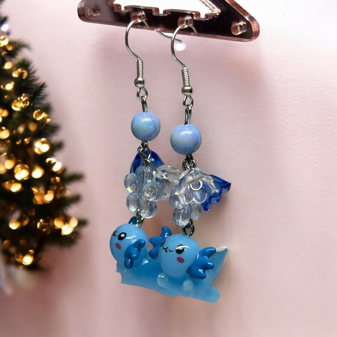 Blue Axolotl earrings | 3d dangle earrings | sea creature earrings