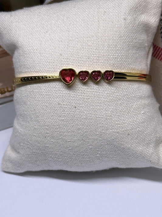 Gold bangle with pink heart | rhinestones embossed