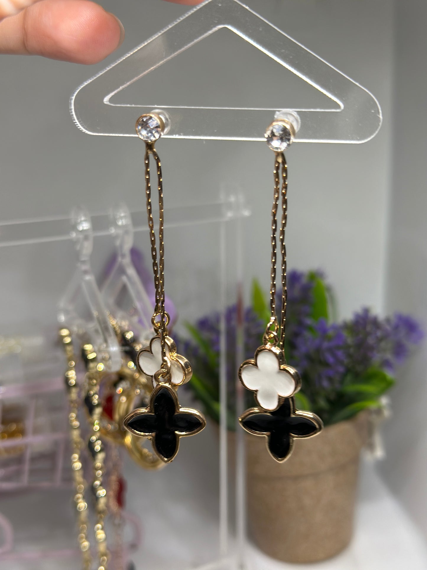 Golden clover earrings | long dangle elegant earrings