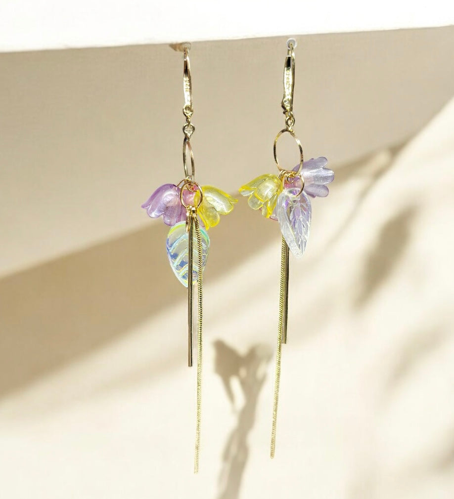 Lily of the valley earrings | golden leaf mini flower earrings | elegant floral dangle hoop earrings