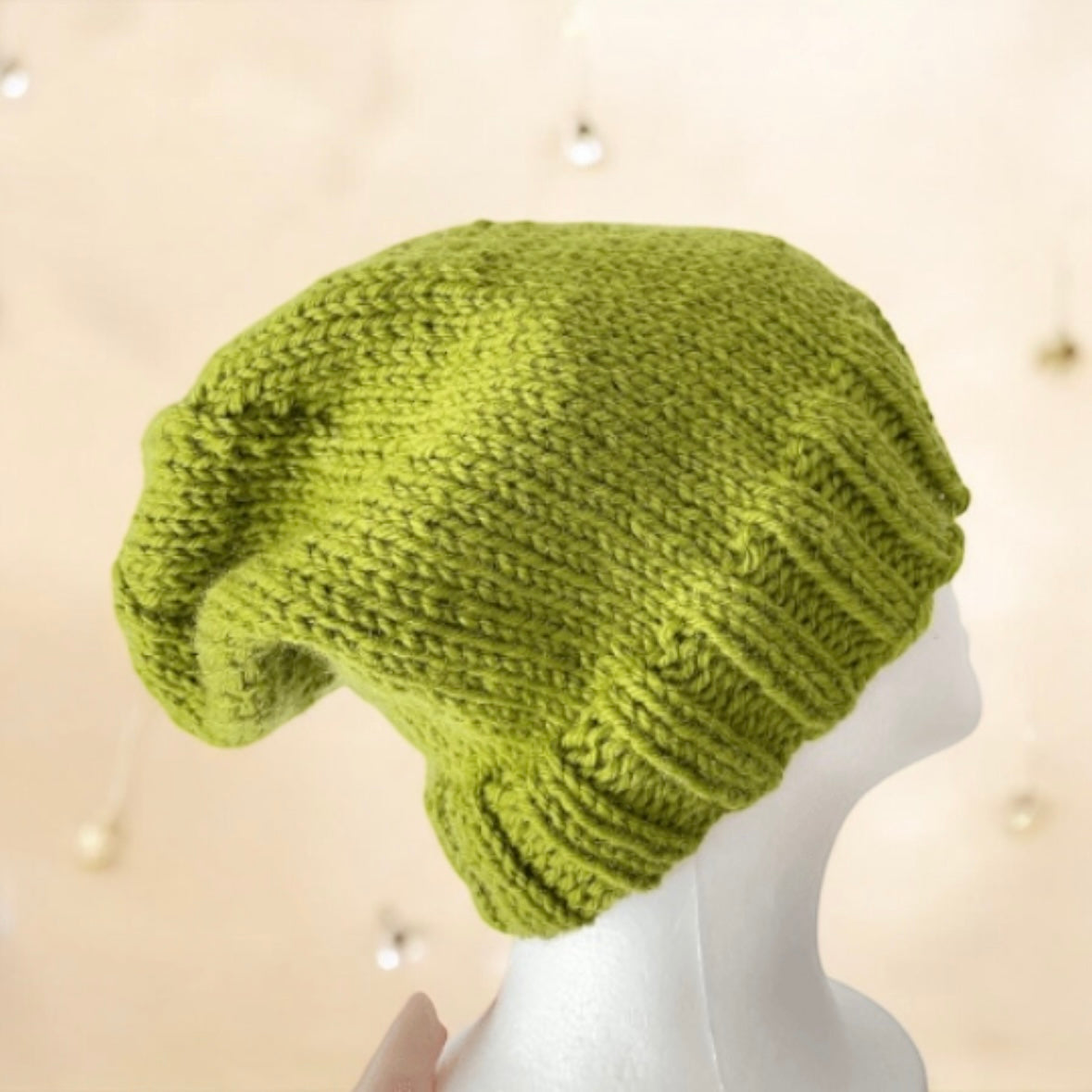 Handknit ribbed brim beanie in green|Winter slouchy hat foldable brim |autumn winter style |cozy hat merino blend| men women